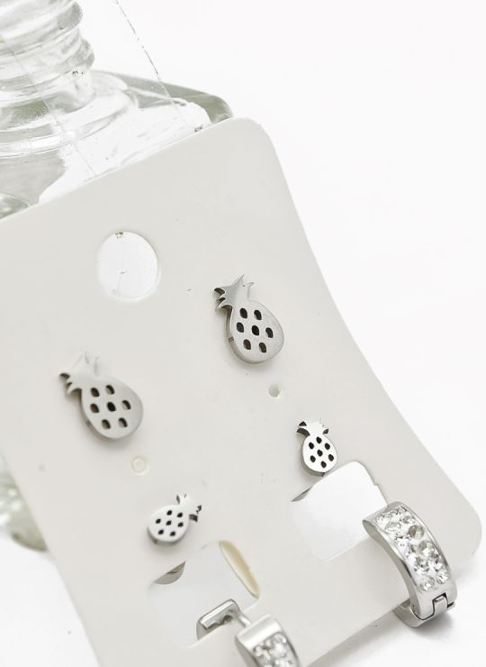 SET DE ARETES X 3 CRISTALES SURTIDO/ACERO INOXIDABLE
