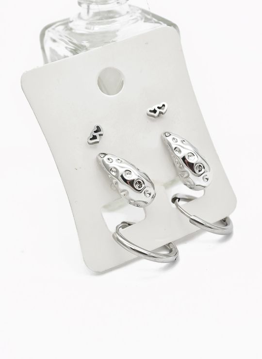 SET DE ARETES X 3 CRISTALES SURTIDO/ACERO INOXIDABLE