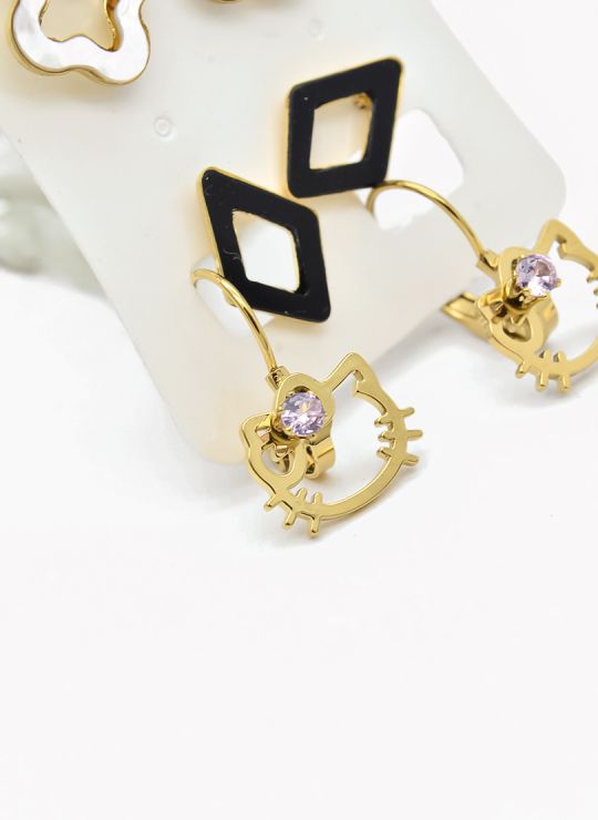 SET DE ARETES X 3 CRISTALES SURTIDO/ACERO INOXIDABLE