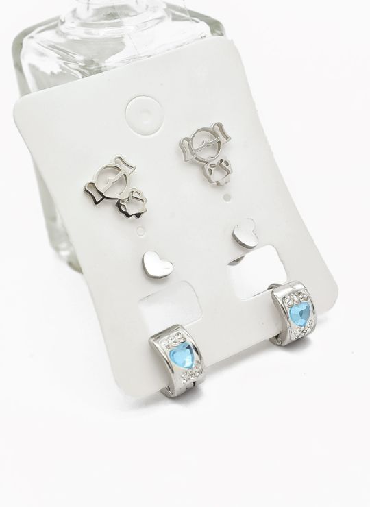 SET DE ARETES X 3 CRISTALES SURTIDO/ACERO INOXIDABLE