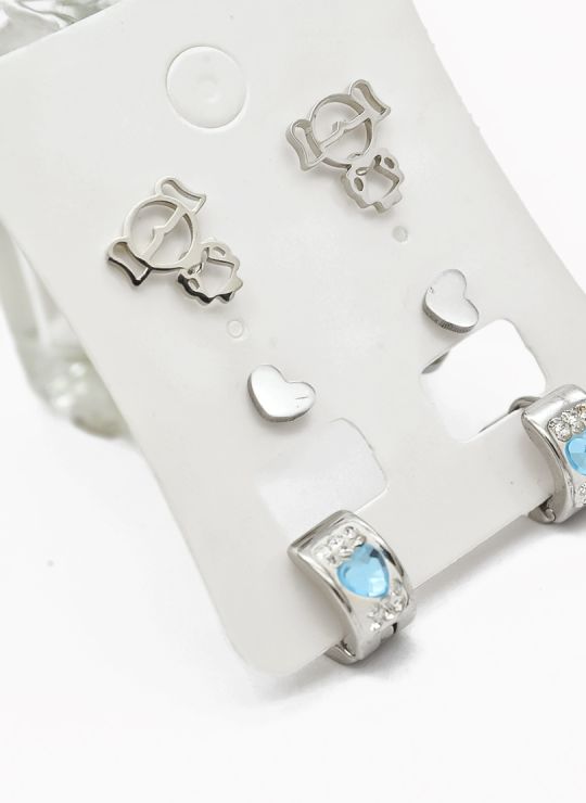 SET DE ARETES X 3 CRISTALES SURTIDO/ACERO INOXIDABLE