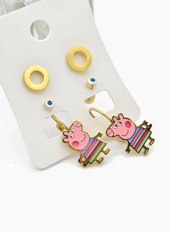SET DE ARETES X 3 CRISTALES SURTIDO/ACERO INOXIDABLE