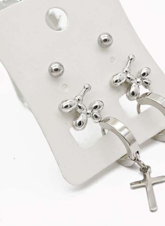 SET DE ARETES X 3 CRISTALES SURTIDO/ACERO INOXIDABLE