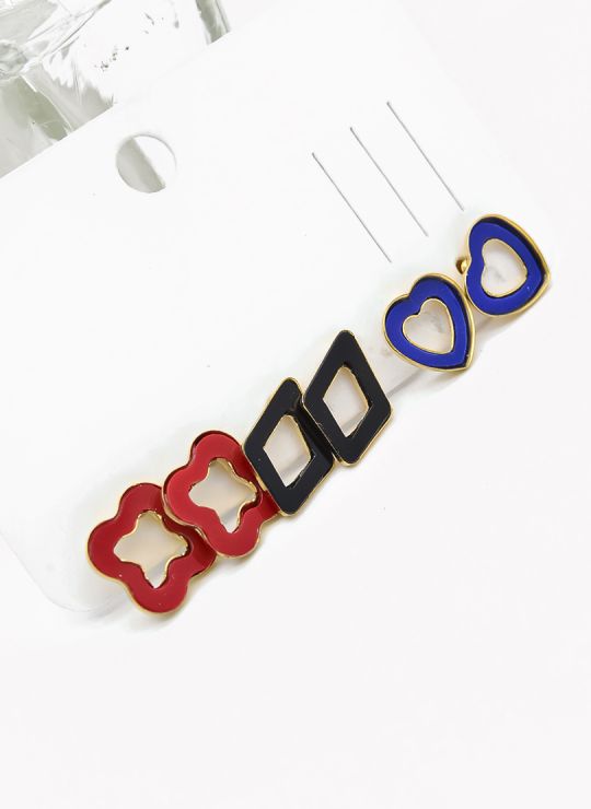 SET DE ARETES X 3 CRISTALES SURTIDO/ACERO INOXIDABLE