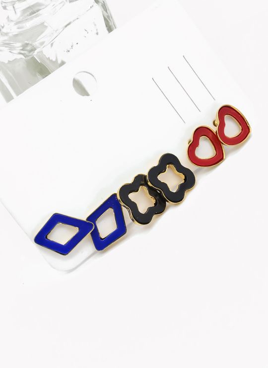 SET DE ARETES X 3 CRISTALES SURTIDO/ACERO INOXIDABLE