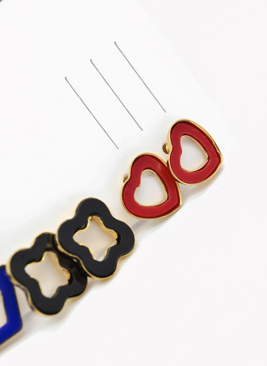 SET DE ARETES X 3 CRISTALES SURTIDO/ACERO INOXIDABLE