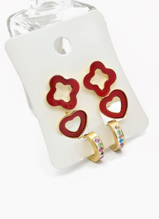 SET DE ARETES X 3 CRISTALES SURTIDO/ACERO INOXIDABLE