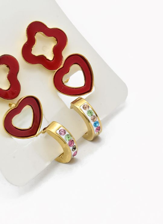 SET DE ARETES X 3 CRISTALES SURTIDO/ACERO INOXIDABLE