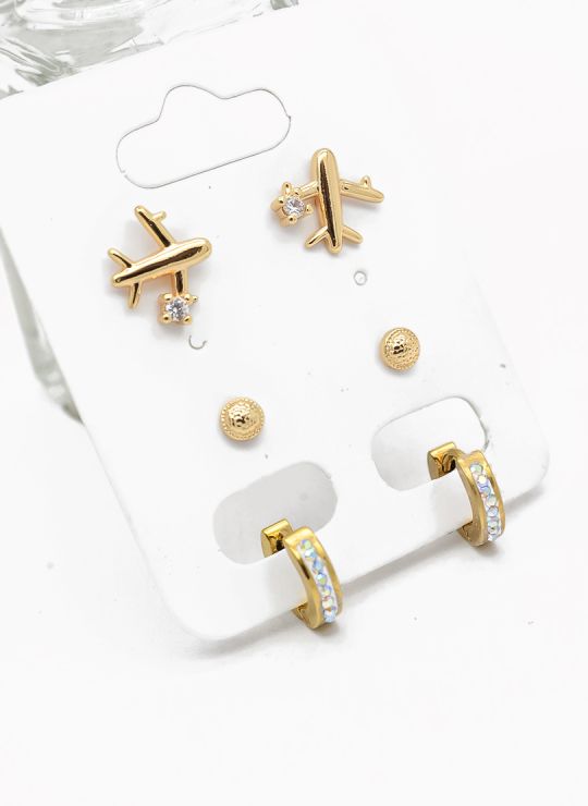 SET DE ARETES X 3 PARES RODIO XUPING /GARANTIZADO