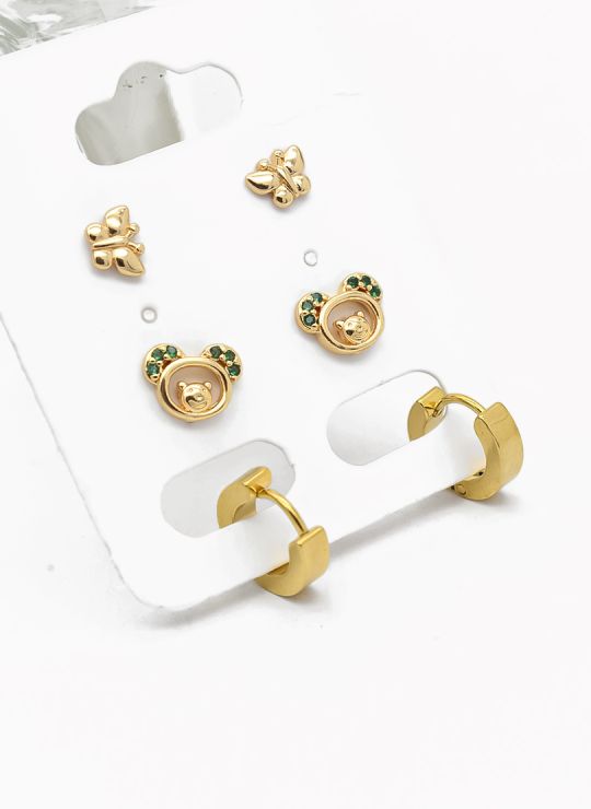 SET DE ARETES X 3 PARES RODIO XUPING /GARANTIZADO