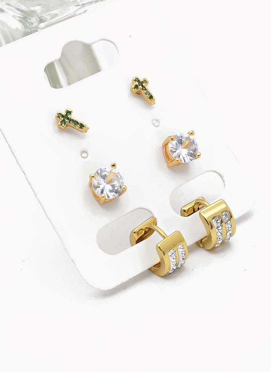 SET DE ARETES X 3 PARES RODIO XUPING /GARANTIZADO
