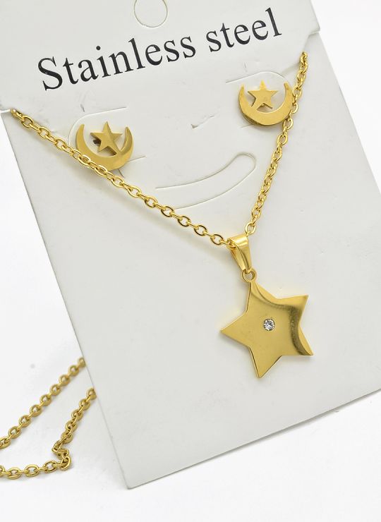 SET DE COLLAR, DIJE Y ARETES EN ACERO INOXIDABLE 316L