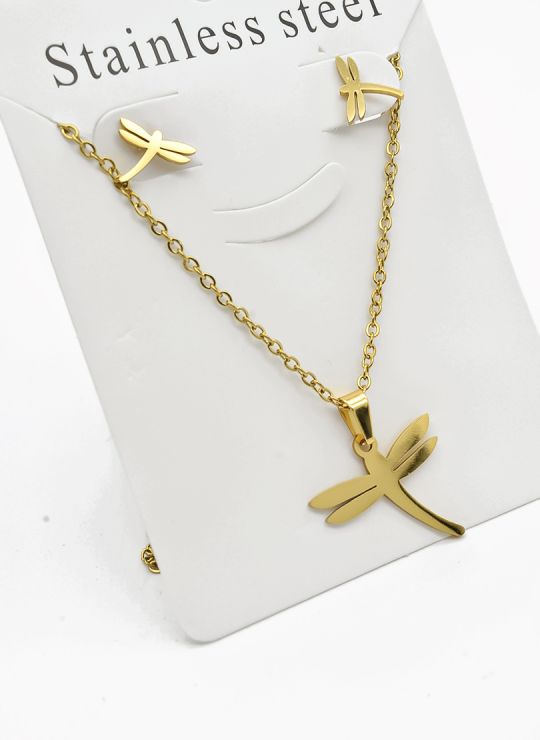 SET DE COLLAR, DIJE Y ARETES EN ACERO INOXIDABLE 316L