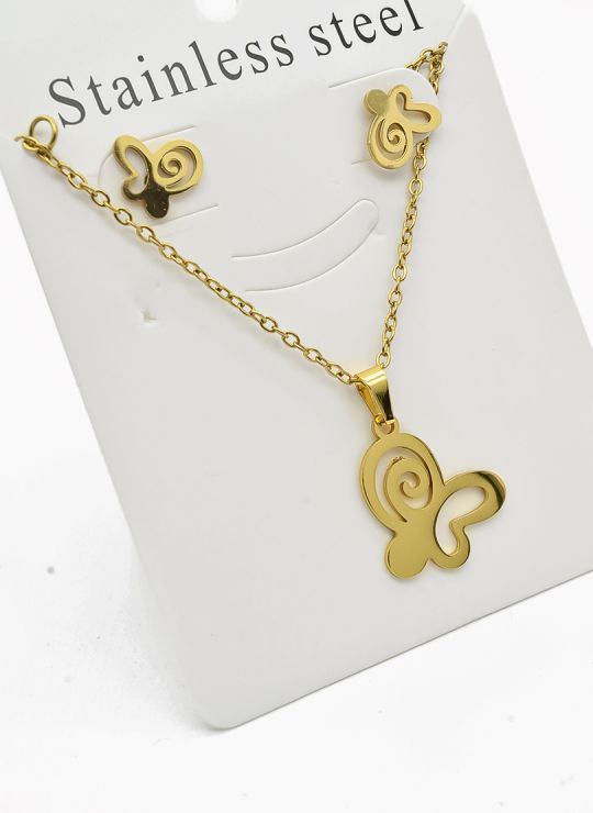 SET DE COLLAR, DIJE Y ARETES EN ACERO INOXIDABLE 316L