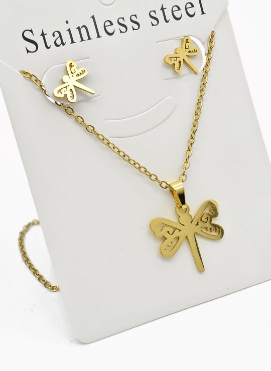 SET DE COLLAR, DIJE Y ARETES EN ACERO INOXIDABLE 316L