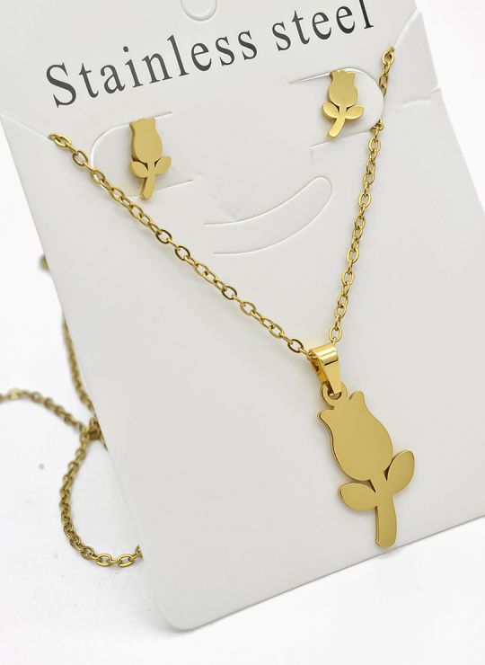 SET DE COLLAR, DIJE Y ARETES EN ACERO INOXIDABLE 316L
