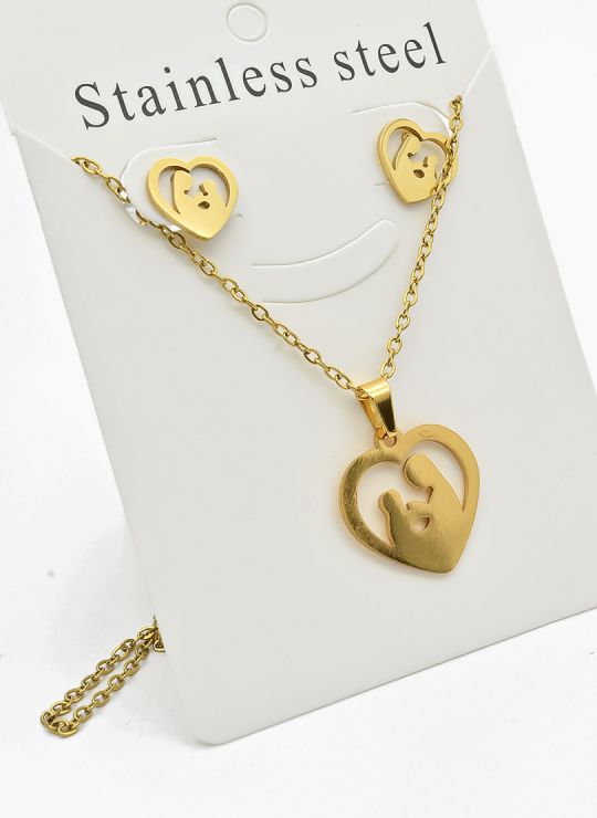 SET DE COLLAR, DIJE Y ARETES EN ACERO INOXIDABLE 316L