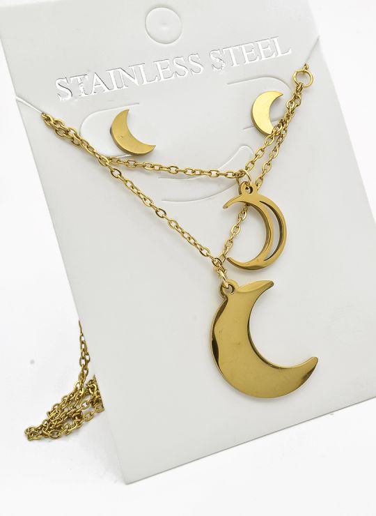 SET DE COLLAR, DIJE Y ARETES EN ACERO INOXIDABLE 316L