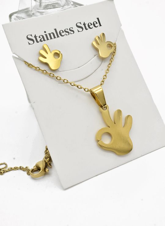 SET DE COLLAR, DIJE Y ARETES EN ACERO INOXIDABLE 316L