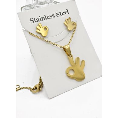 SET DE COLLAR, DIJE Y ARETES EN ACERO INOXIDABLE 316L