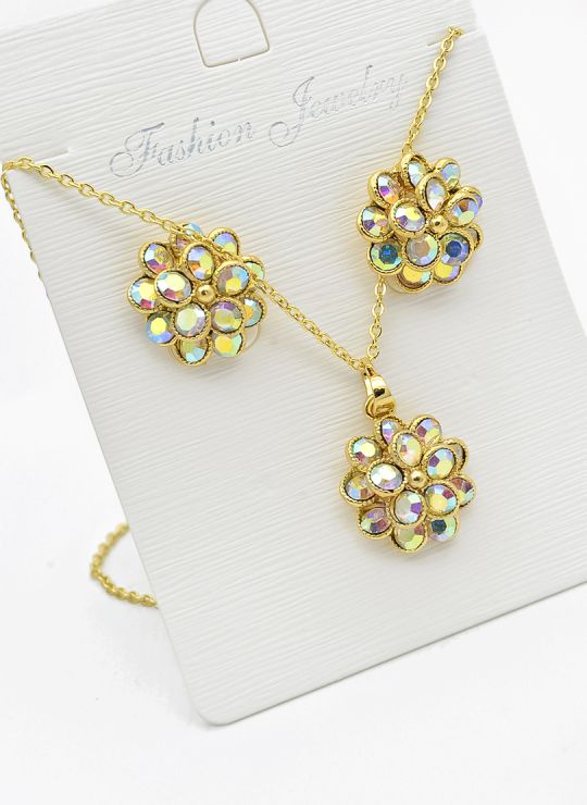 SET DE COLLAR Y DIJE EN RODIO CON MICROCIRCIONES/XUPING