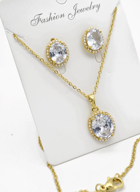 SET DE COLLAR Y DIJE EN RODIO CON MICROCIRCIONES/XUPING