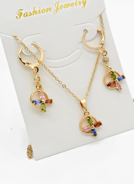 SET DE COLLAR Y DIJE EN RODIO CON MICROCIRCIONES/XUPING