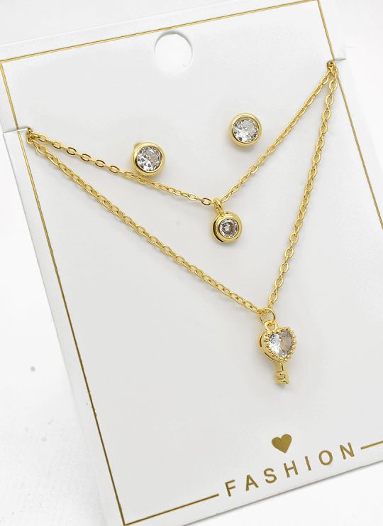 SET DE COLLAR Y DIJE EN RODIO CON MICROCIRCIONES/XUPING