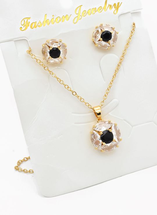 SET DE COLLAR Y DIJE EN RODIO CON MICROCIRCIONES