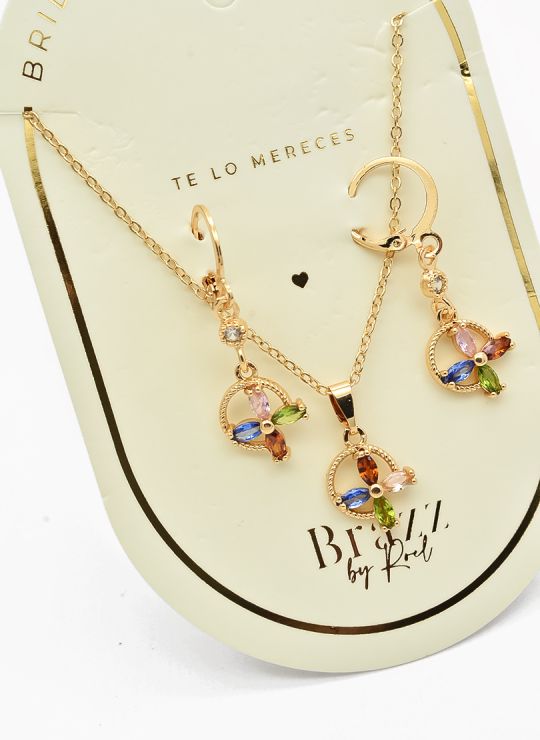 SET DE COLLAR Y DIJE EN RODIO CON MICROCIRCIONES