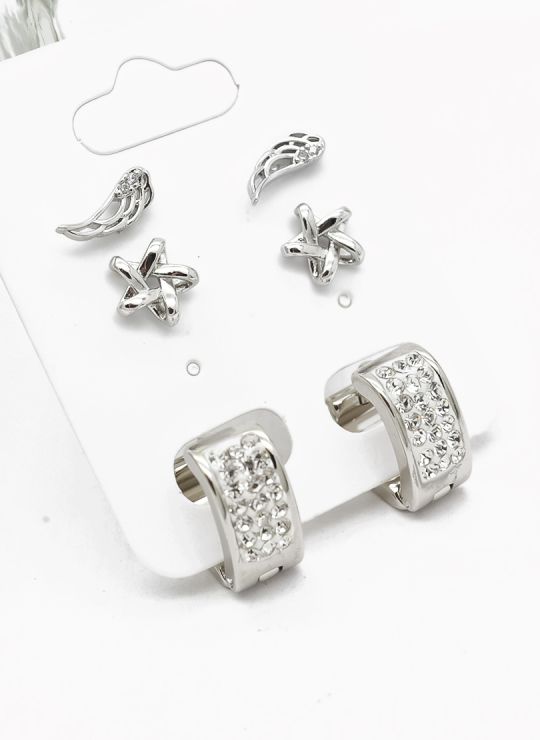 SET DE ARETES X 3 PARES RODIO XUPING /GARANTIZADO