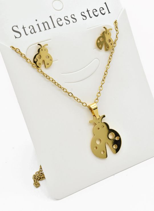 SET DE COLLAR, DIJE Y ARETES EN ACERO INOXIDABLE 316L