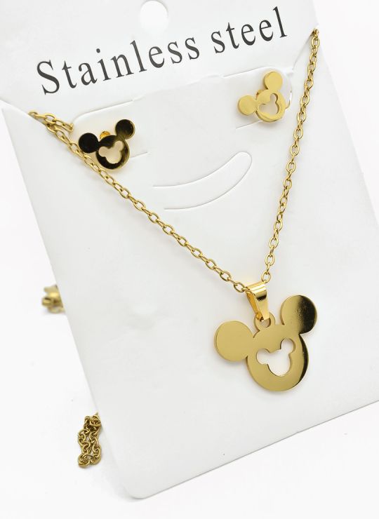 SET DE COLLAR, DIJE Y ARETES EN ACERO INOXIDABLE 316L