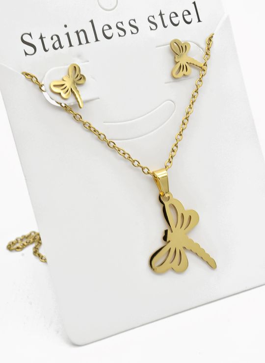 SET DE COLLAR, DIJE Y ARETES EN ACERO INOXIDABLE 316L