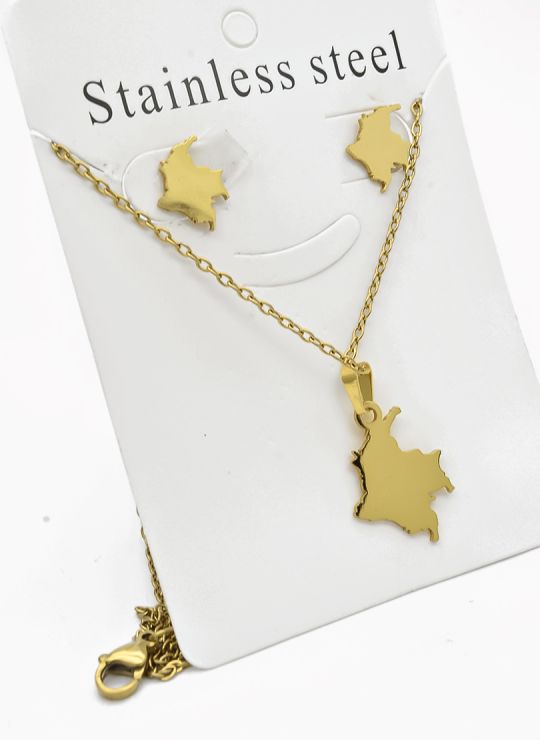SET DE COLLAR, DIJE Y ARETES EN ACERO INOXIDABLE 316L